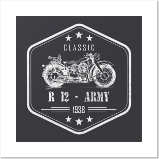 VINTAGE MOTORCYCLE R-12 ARMY - (For dark shirt) Posters and Art